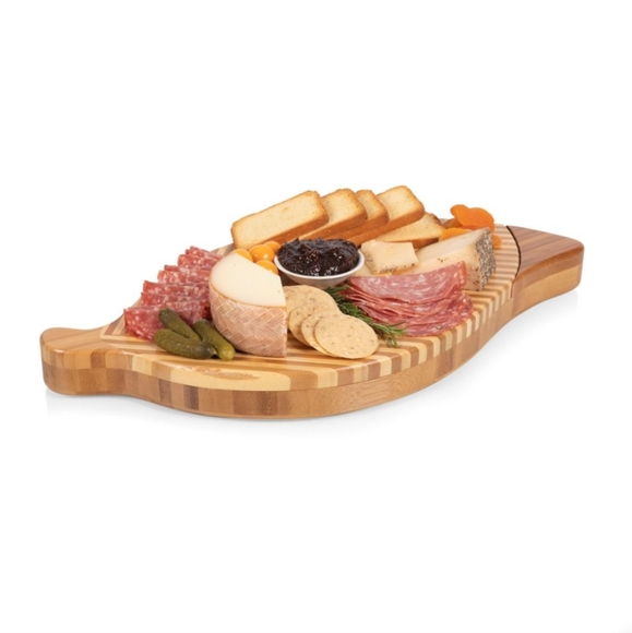 20" Bamboo Staved Cutting Board CheeseServing Platter Leaf Shaped Hidde - Picture 2 of 11